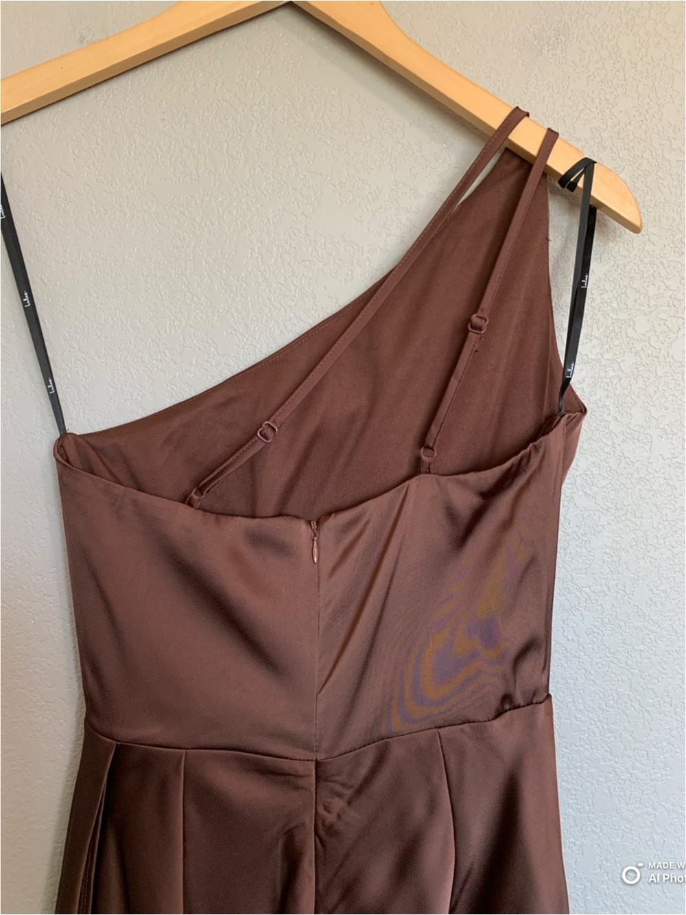 Lulus XS Signature Elegance Chocolate Brown Satin One Shoulder Maxi Dress NWT - Picture 12 of 17